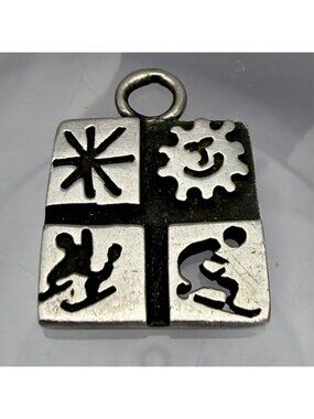 Winter Ski Pendant 4 Panel Signed Gusterman Sterling Silver Georgetown Colorado